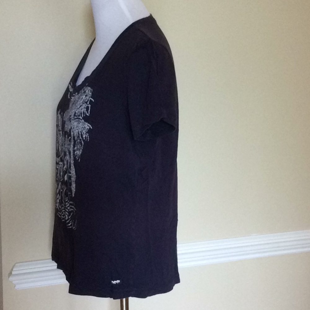 Three Hearts Navy Vneck tee with white graphics - Picture 2 of 10